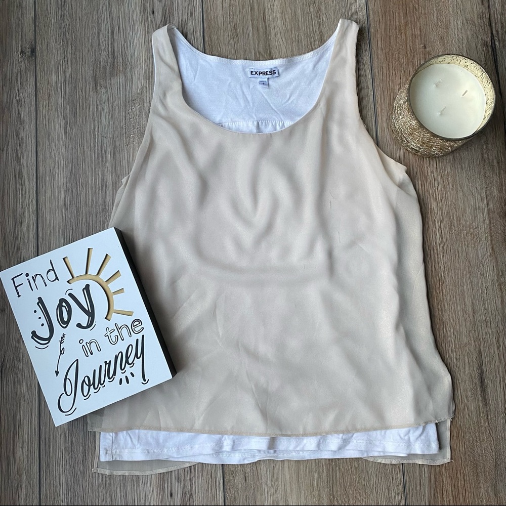 Express Gold Shimmer Sheer Layered Tank Top Size S